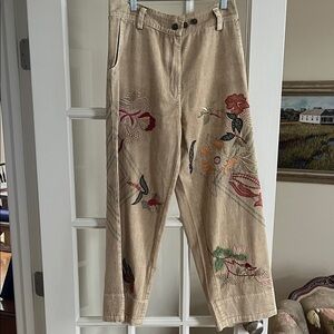 Paper Lace tan pants with embroidery